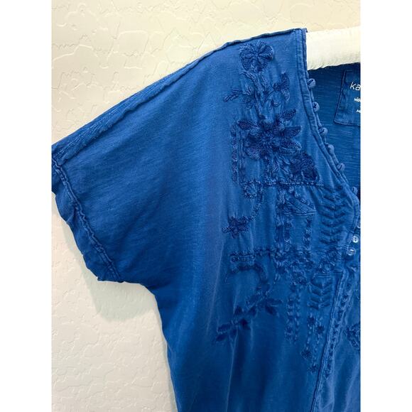KARYN SEO | Handmade Blue Embroidered Cotton Top |  Medium - Picture 4 of 8